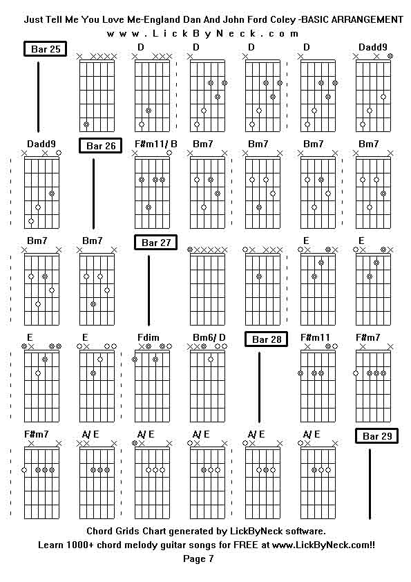 Chord Grids Chart of chord melody fingerstyle guitar song-Just Tell Me You Love Me-England Dan And John Ford Coley -BASIC ARRANGEMENT,generated by LickByNeck software.